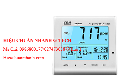 Hiệu chuẩn máy đo chất lượng không khí, CO2 trong nhà CEM DT-802 (0-9999ppm; -5~50°C; 0.1~90.0%RH). Hiệu chuẩn nhanh G-tech