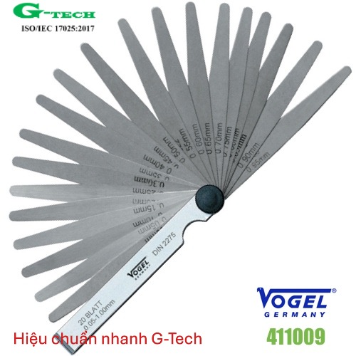 Hiệu Chuẩn Thước căn lá đo khe hở 0.05-2.0mm 21 lá Feeler gauge Vogel Germany. Dịch vụ hiệu chuẩn nhanh G-tech 24/7